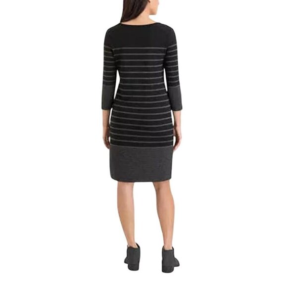 Hilary Radley NWT Black Gray Striped Stretch Knit Sheath Dress Size M - Picture 4 of 9